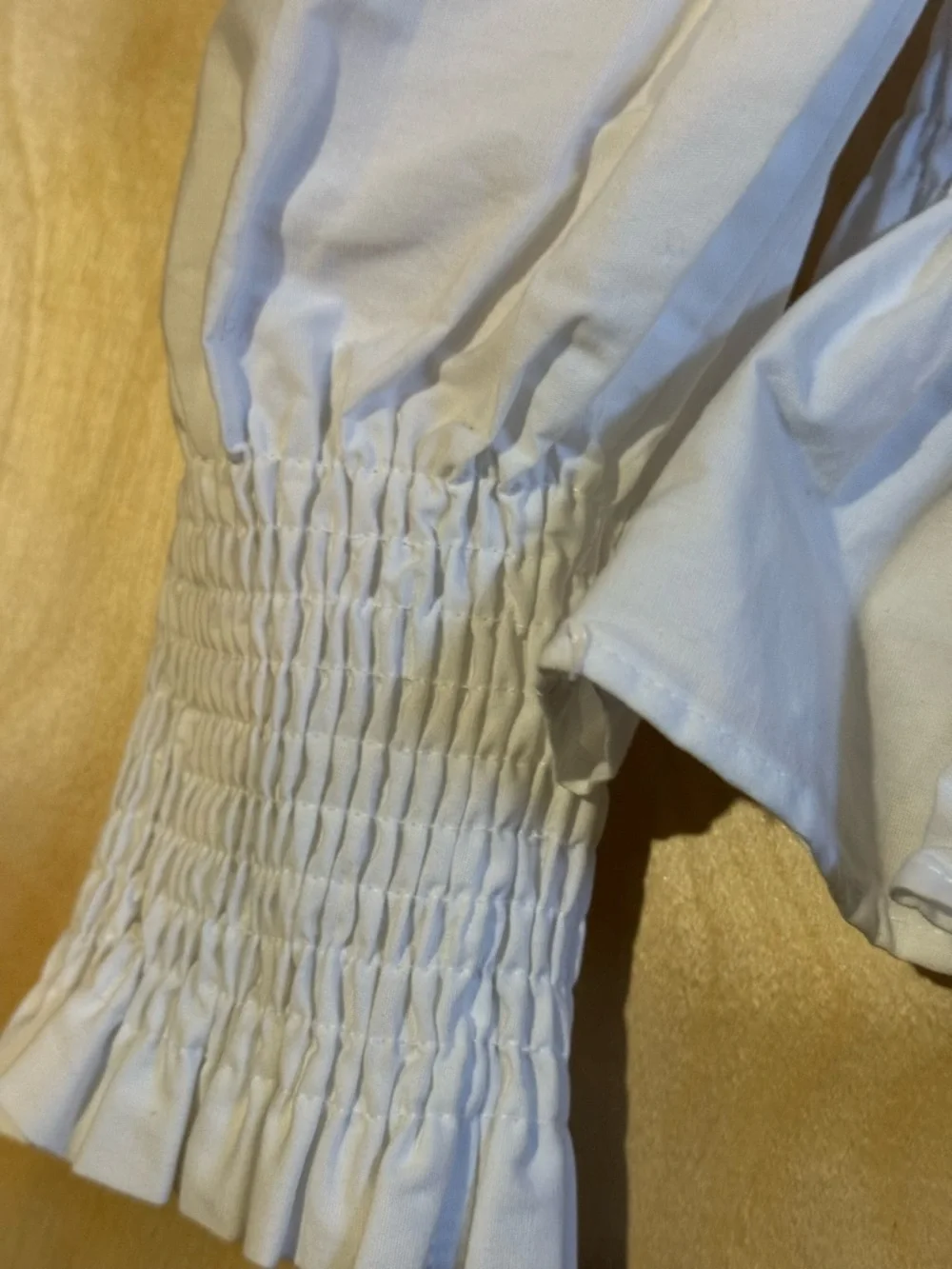 Zara White Smocked Puff Sleeves Cropped 100% Cotton Top Size M